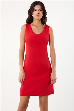 Matheson V Yaka Klasik Elbise Kırmızı