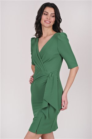 Minia Kruvaze Yandan Bağlamalı Elbise Yeşil