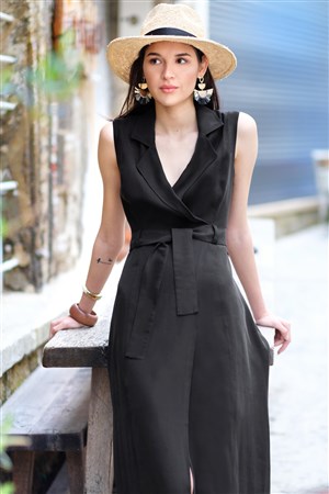 Emiliana Kupra Elbise Siyah