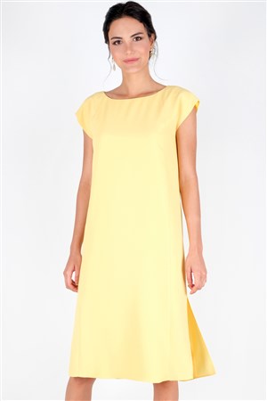 Amado Yanı Yırtmaçlı Krep Elbise Sarı