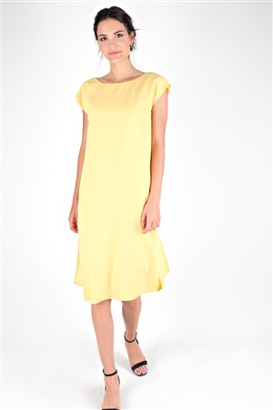 Amado Yanı Yırtmaçlı Krep Elbise Sarı