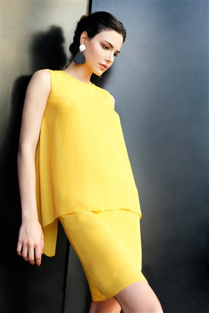 Caridad Şifon Katlı Elbise Sarı