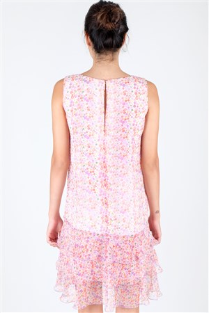 Malia Çiçekli Fırfırlı Elbise Pembe