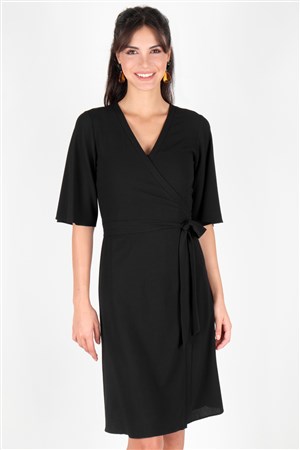 Lonzo Anvelop Bağcıklı Elbise Siyah