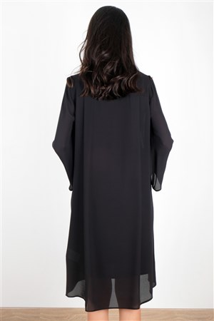 Jaelyn Yakası Taş Detaylı Krep Elbise Siyah