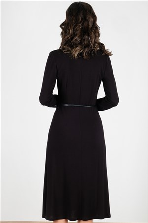 Ginerva Deri Detaylı Anvelop  Elbise Siyah