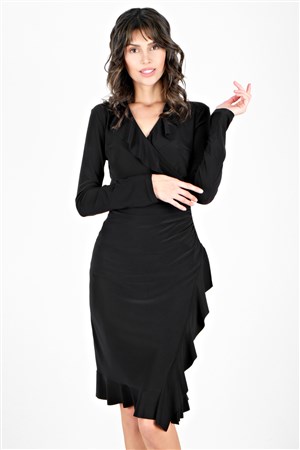 Brea Fırfırlı Likralı   Elbise Siyah