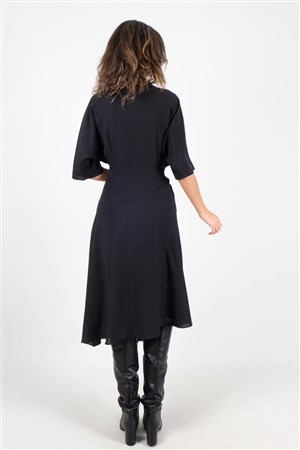 Letiziano Asimetrik Belden Bağlamalı  Elbise Siyah