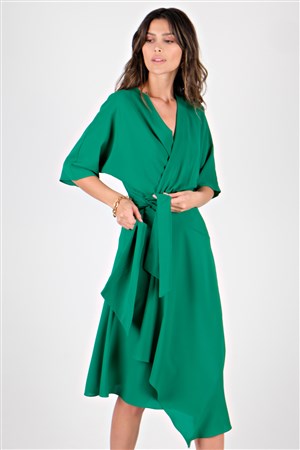 Letiziano Asimetrik Belden Bağlamalı  Elbise Yeşil