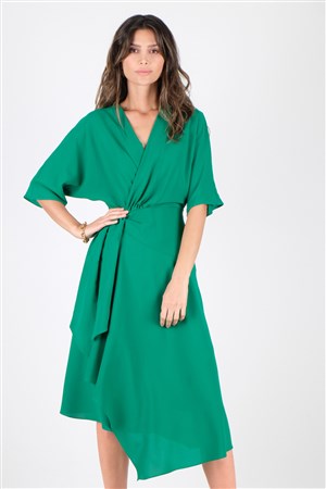 Letiziano Asimetrik Belden Bağlamalı  Elbise Yeşil