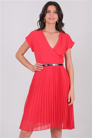 Alberico Kruvaze Pliseli Elbise Kırmızı