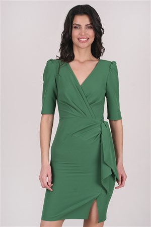 Minia Kruvaze Yandan Bağlamalı Elbise Yeşil