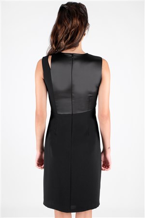 Florencia Saten  Detaylı Krep Kısa Elbise Siyah