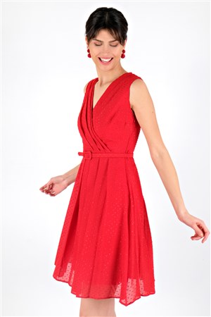 Laudonia Taş Yapıştırmalı Kemerli Nikah Elbisesi Kırmızı
