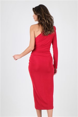 Aniston Tek Kol  Uzun Abiye Elbise Kırmızı