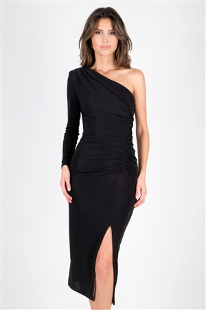Aniston Tek Kol  Uzun Abiye Elbise Siyah